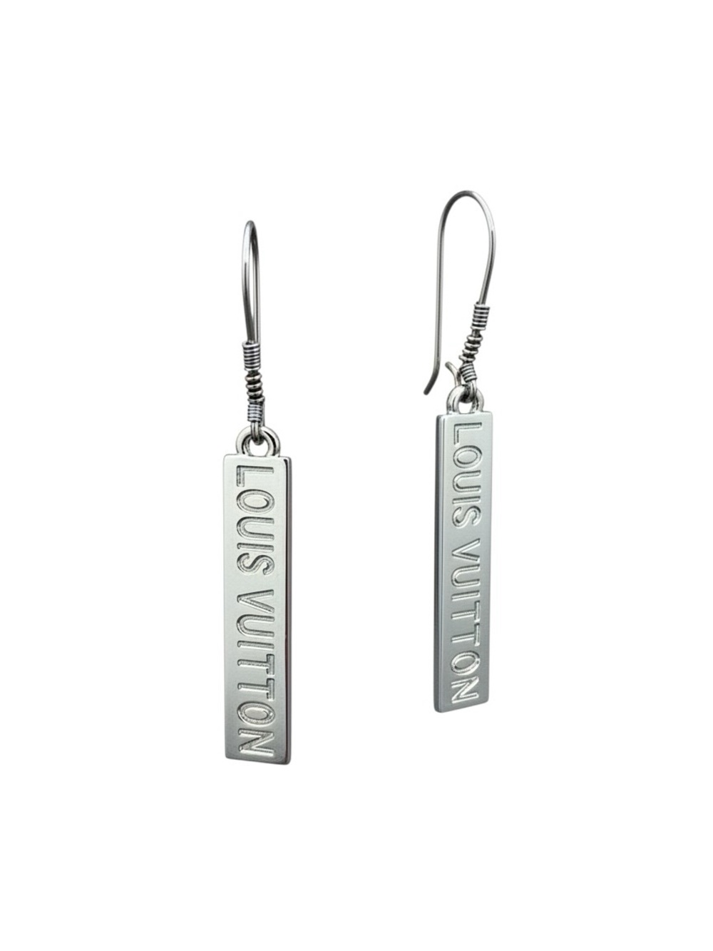 Louis Vuitton Silver Logo Bar Drop Earrings-Fashion Jewelry